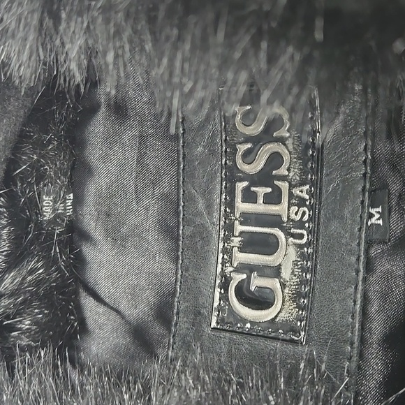 GUESS Black Faux Fur Collar Leather Jacket M - Picture 5 of 12